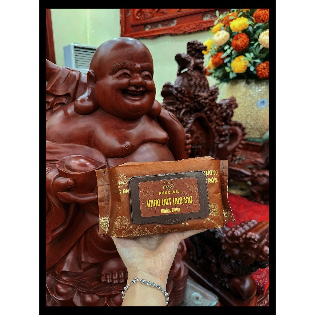 Free Ship - Thùng 10 Gói Khăn Ướt Lau Ban Thờ Phúc An,Khăn Ướt Bao Sái Hương Vị Trầm Tự Nhiên
