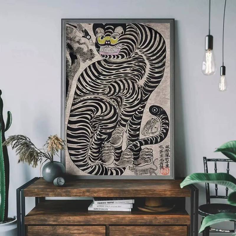 Vintage Nhật Bản Hổ Mèo Âm Nhạc Vải Treo Tường Nghệ Thuật In Poster Vintage Ghi Người Chơi Tranh Trang Trí Phòng Nhà Trang Trí Quà Tặng