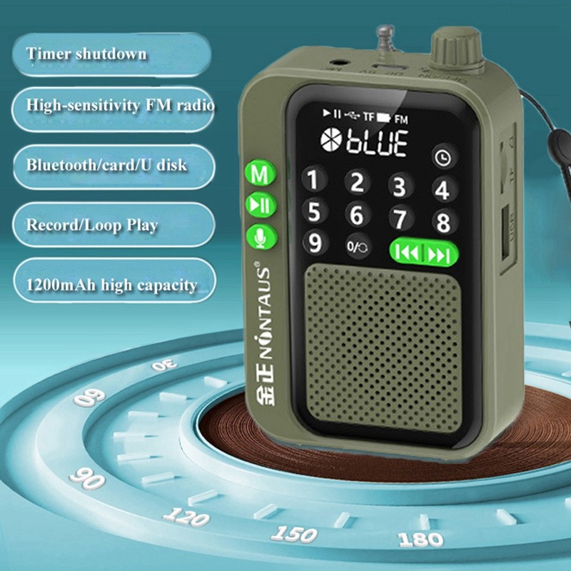 C90 Mini Pocket FM Radio Đài Phát Thanh Kỹ Thuật Số Thu Không Dây Loa MP3 Có Màn Hình LED Ghi Âm Hẹn Giờ Ngủ Xanh