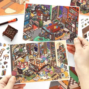 ENWEI 3 Chiếc [My Cottage Series] Nhãn Dán Phong Cảnh 3D Chất Liệu Chống Thấm Nước Cho J Home Và P Den Phong Cách Hoạt Hình Thêu Sò Tạp Chí Nhãn Dán Trang Trí