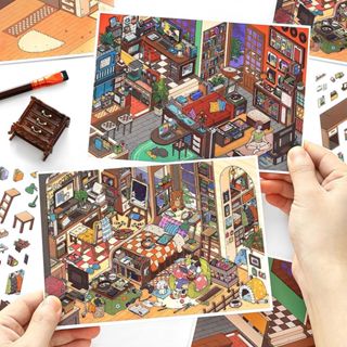 ENWEI 3 Chiếc [My Cottage Series] Nhãn Dán Phong Cảnh 3D Chất Liệu Chống Thấm Nước Cho J Home Và P Den Phong Cách Hoạt Hình Thêu Sò Tạp Chí Nhãn Dán Trang Trí