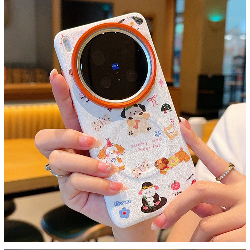 Ốp điện thoại bằng da chó con dễ thương mới cho Vivo x200pro / x200s x300pro Vỏ bảo vệ từ tính