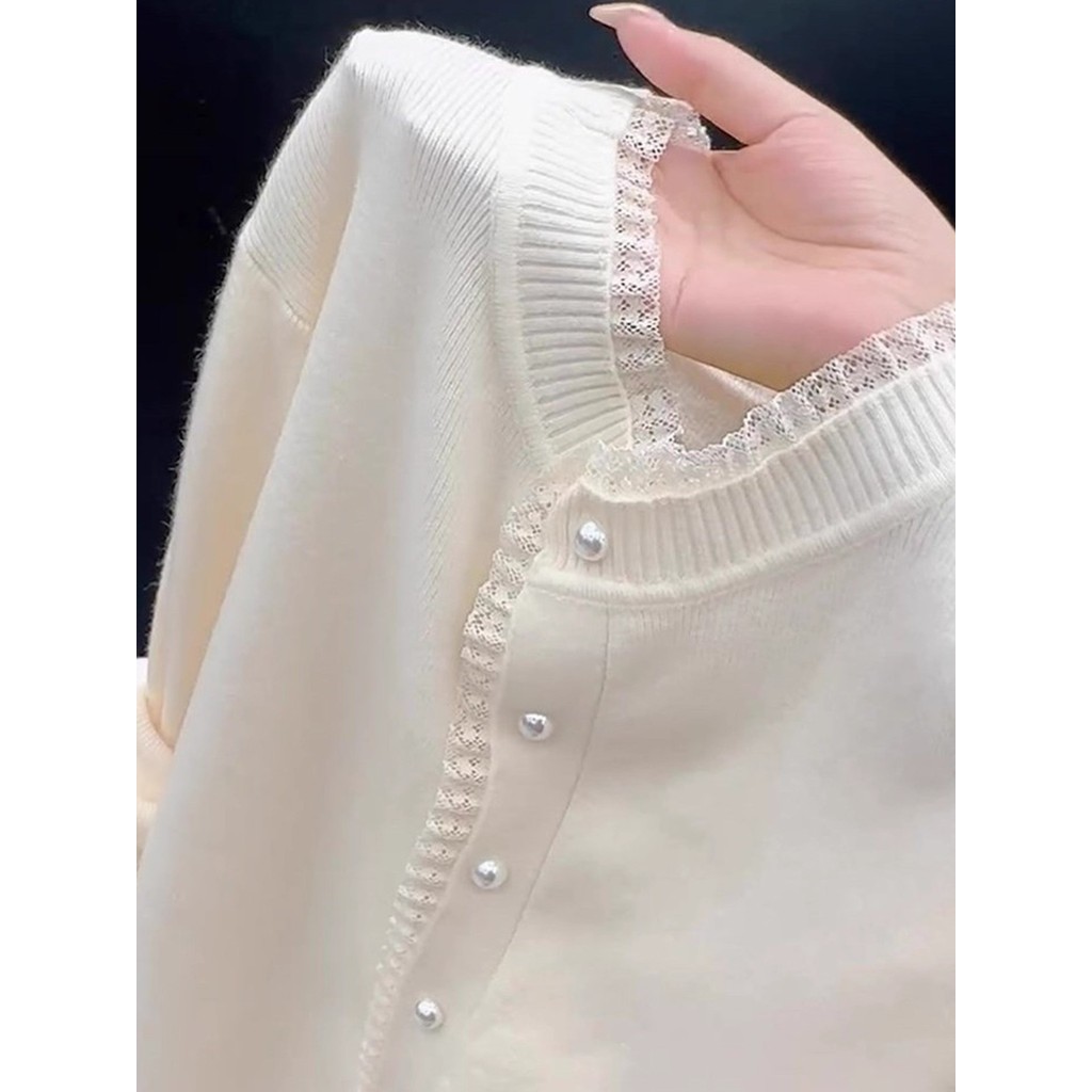[Áo Len Cashmere Dài Tay] Mềm mại với ren, ấm áp theo xu hướng mới