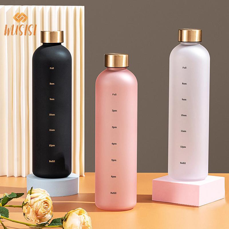 [WUSISI] Bình Nước 1L Có Dấu Thời Gian 32 OZ Thể Dục Thể Thao Du Lịch Ngoài Trời Di Động Chống Rò Rỉ Đồ Uống Không Chứa BPA Chai Nước Mờ MỚI