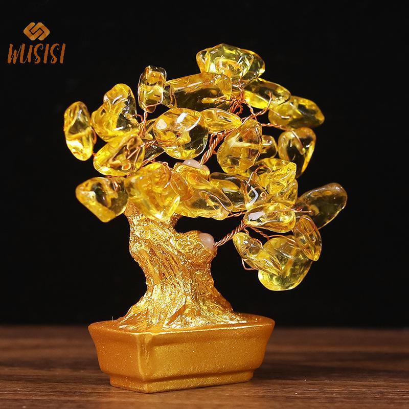 [WUSISI] 19cm 14cm Tinh Tế Pha Lê Vàng Cây Tiền Trang Trí Văn Phòng Tại Nhà Cửa Hàng Phong Thủy Nghệ Thuật Trang Trí Để Bàn Cây Giàu Có May Mắn MỚI