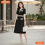 Đầm thiết kế BEMINE cổ chữ V viền sọc dáng chữ A phù hợp đi làm-B136