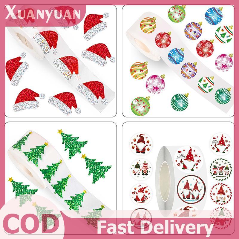 XUAN 200-500 Miếng Dán Giáng Sinh Cây Giáng Sinh Mũ Ông Già Noel Tự Dính Thẻ Quà Tặng PVC Gói Quà Cói Đề Can Trang Trí Tiệc VN