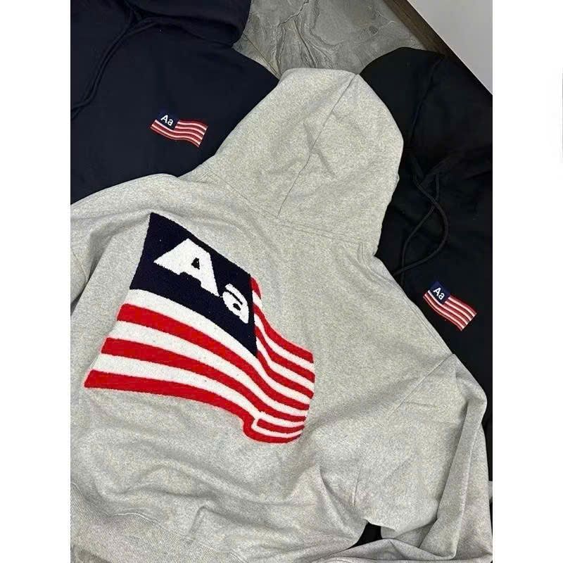 Áo khoác bigsize có khóa kéo mũ to, họa tiết cờ Mỹ CHỮ AA phong cách unisex cho nam và nữ.