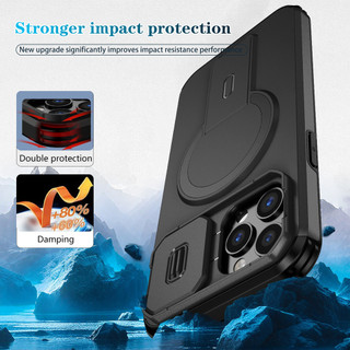 Dành cho iphone 12 Pro Max Ốp điện thoại có nắp máy ảnh trượt Chân đế từ tính Vỏ mỏng chống sốc