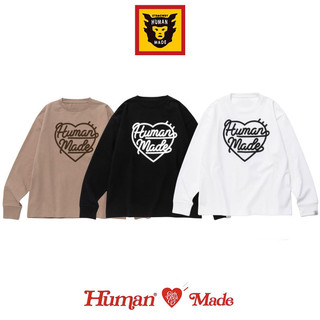 HUMAN MA WAG HEART LS Tình Yêu In LOGO Nam Nữ Cặp Đôi Áo Thun Cotton Dài Tay