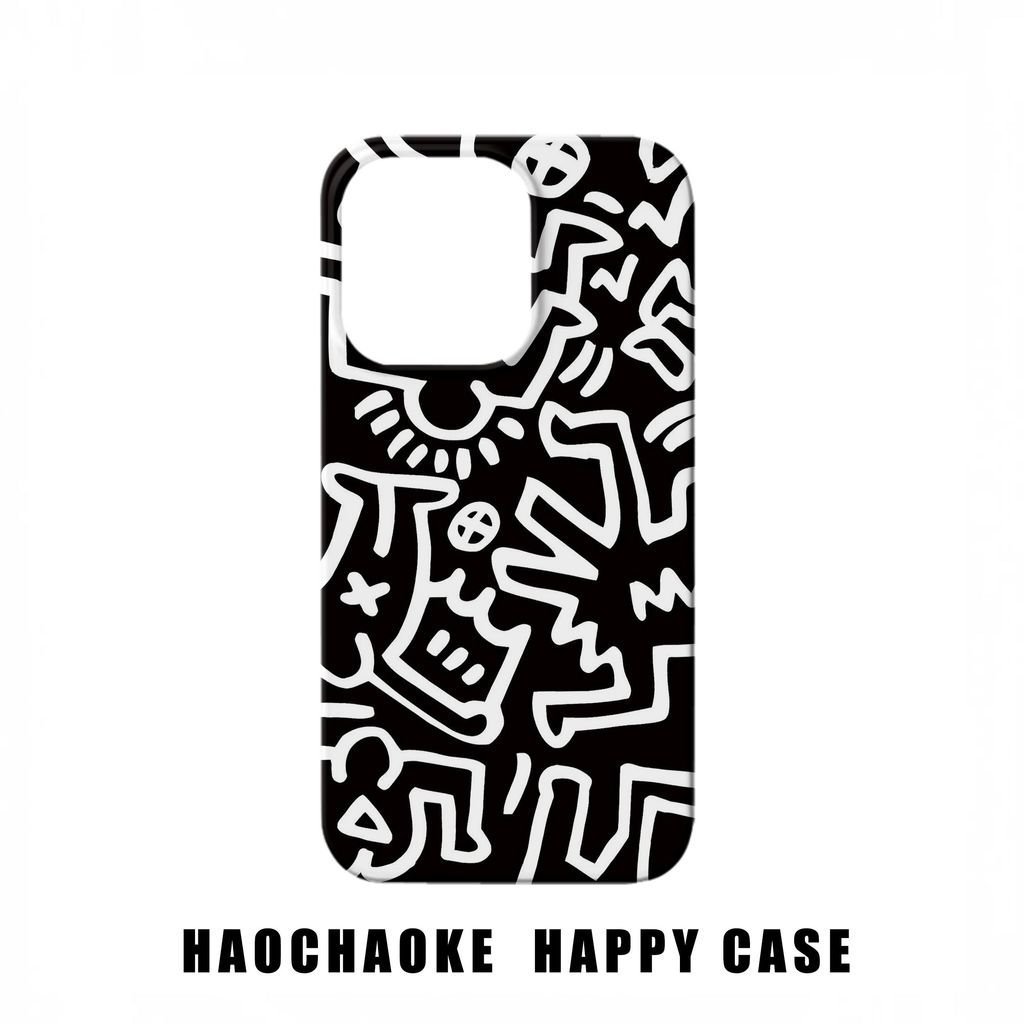 Ốp Điện Thoại Graffiti QYJS Đen Trắng Thích Hợp Cho IPhone 16 15 14 13 ProMax 17 AIR X XS XR XSMAX 11 12 PRO 7 8 plus 15 16 PLUS Phim Hoạt Hình Sáng Tạo U9Y5