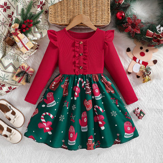 ✅ Váy đỏ xanh lá cây ✅ Giáng sinh Quần áo trẻ em Trong Kho Khâu màu Phong cách phương tây ăn mặc ☼GIÁNG SINH Giáng Sinh Ngoại Thương Trẻ Em Mặc Bé Gái Bánh Gừng Người Giả Dây Đeo Hai Mảnh♗