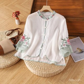 Một Áo Sơ Mi Cardigan Phong Cách Trung Hoa, Vải Lanh Cotton Thêu, Dành Cho Nữ