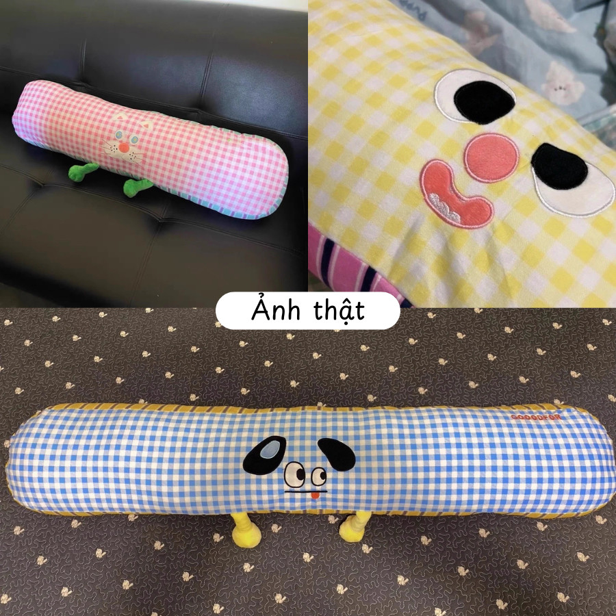 Gối Ôm Dài Hình Thú Dễ Thương Kẻ Caro Siêu Êm Ái, Gối Ôm Ngủ Trang Trí Phòng Ngủ Size 90CM | BigBuy360 - bigbuy360.vn
