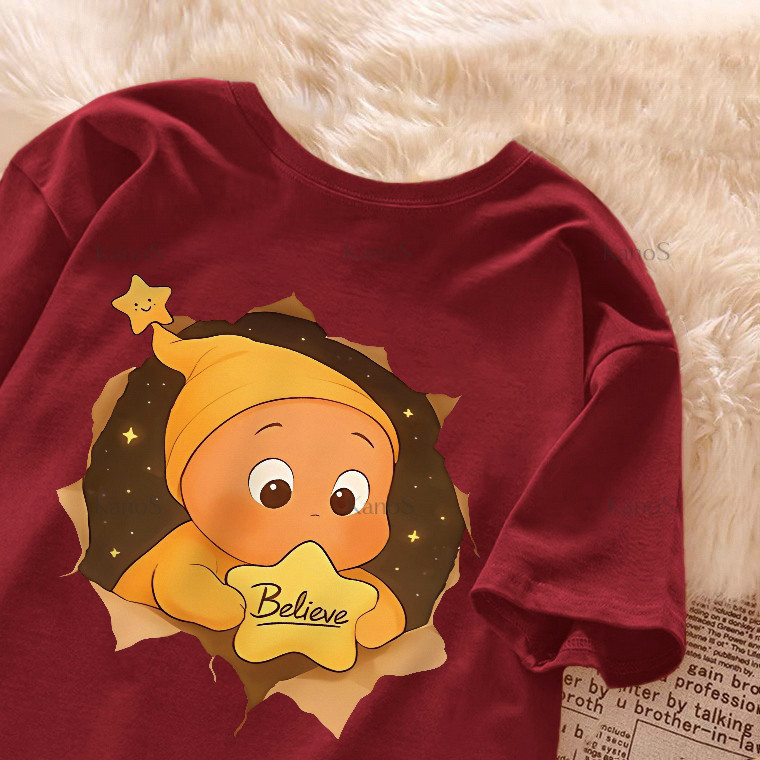 Kanos_shop | áo thun nữ form rộng, Hàn quốc dễ thương Starperson print 100% cotton áo sơ mi tay ngắn