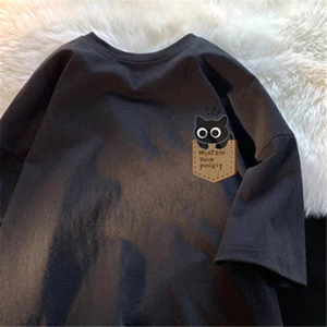 Áo thun unisex - Thiết kế hình mèo đơn giản-100% cotton-Dáng rộng-Thoải mái và thoáng khí-Phong cách và đa năng-T121