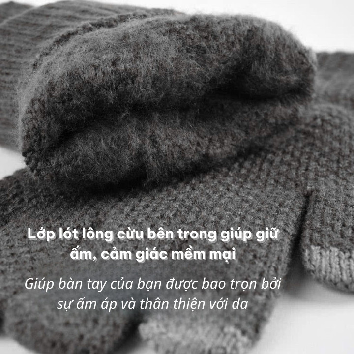 Găng Tay Len Dệt Kim Lót Lông Cừu Giữ Ấm Mùa Đông Co Giãn Tốt Có Cảm Ứng Điện Thoại Quà Tặng Giáng Sinh Nam Nữ