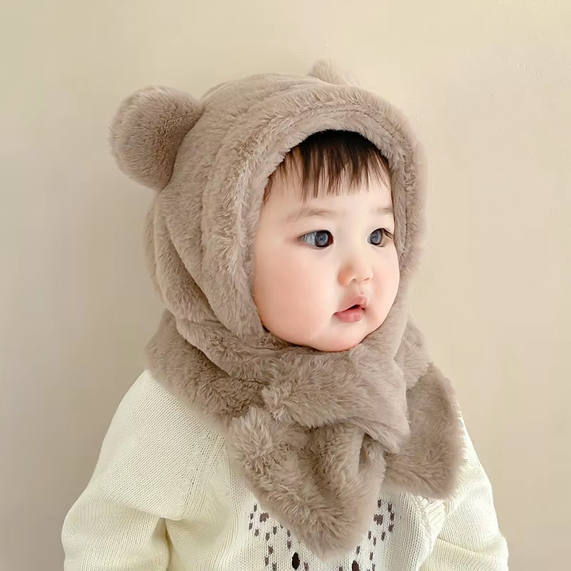 Mũ Lông Thỏ 2 IN 1 Kèm Khăn Quàng Cổ Hình Tai Gấu Dễ Thương Giữ Ấm Mùa Đông Cho Bé Quà Tặng Giáng Sinh Cho Bé