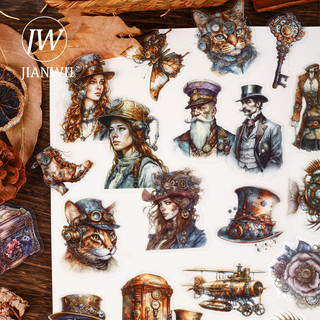 JIANWU Age of Steam Series Vintage Hải Lý Gear Nhân Vật Phong Cảnh Chất Liệu Cắt Dán PET Nhãn Dán Sáng Tạo Tạp Chí Văn Phòng Phẩm