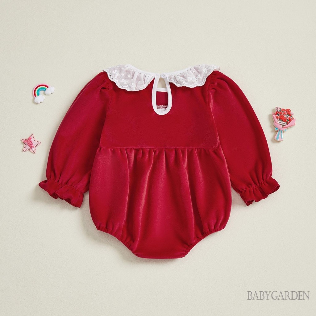 Giáng Sinh Năm Mới Bé Gái Bong Bóng Áo Liền Quần Thời Trang Ruffle Nơ Thêu Tay Dài Smock Jumpsuit Cho Giáng Sinh Năm Mới