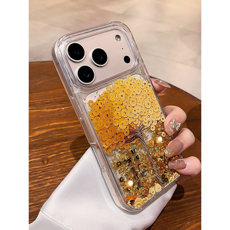 Ốp Điện Thoại IPhone 17 Pro max Chảy Sofa Fortune Tree 16Pro 17Air Lá Vàng Đồng Xu 15 PM Trong Suốt Chống Sốc 14 Vỏ Bảo Vệ