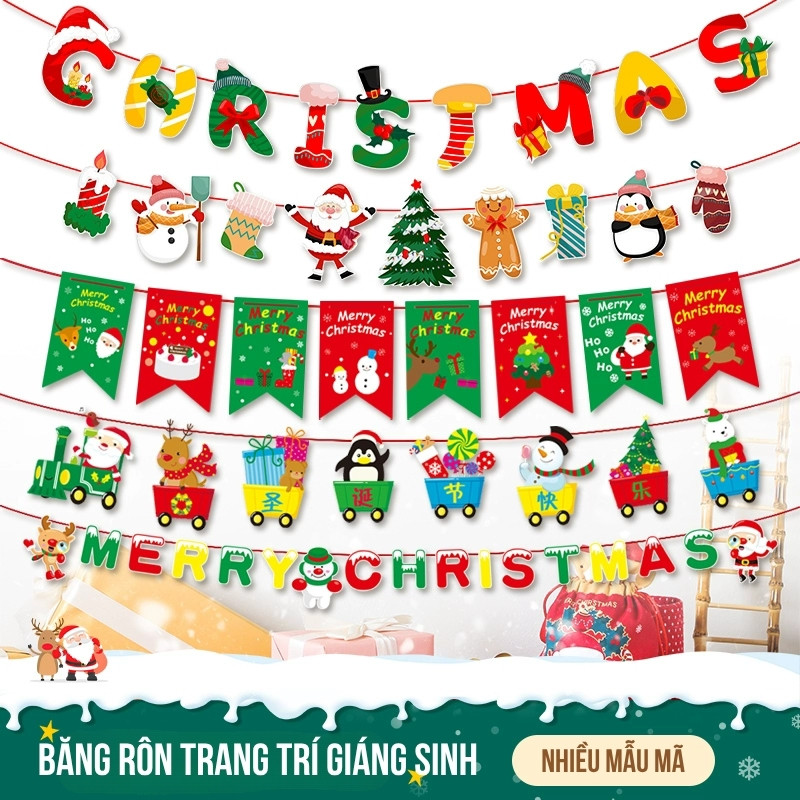 Dây Treo Trang Trí Noel – Biểu Ngữ & Dây Treo Vui Vẻ Với Họa Tiết Sinh Động Trang Trí Không Gian Đón Giáng Sinh