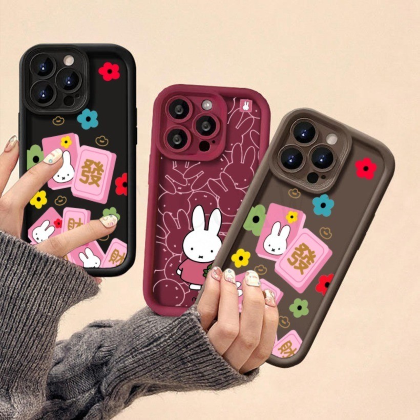 Tương thích cho Redmi A5 15 15C 13 14C K40 Gaming K30 K20 Pro Redmi Note 15 Pro + Vỏ mềm silicon hình thỏ dễ thương mạt chược màu hồng