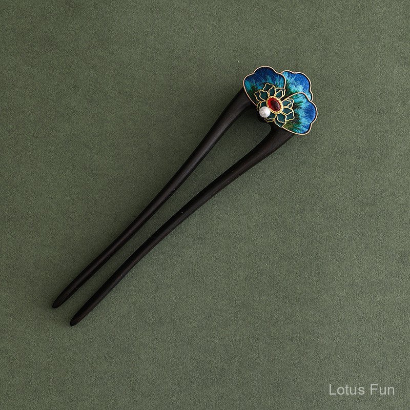 Kẹp Tóc Handmade Phong Cách Trung Quốc, Lụa Nhung & Gỗ Đàn Hương, Họa Tiết Filigree và Hình Chữ U