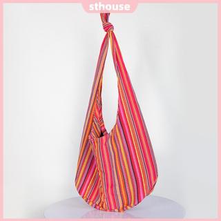 Túi Đeo Vai Sọc Vải Nữ Dân Tộc Boho Túi Đeo Ngang Ví Hippie Túi Đi Làm Mua Sắm Du Lịch [sthouse.vn]