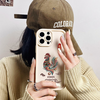 Ốp điện thoại hình con gà trống cung hoàng đạo Trung Quốc cho iPhone 17 / 16 / 15 Pro Max / 14 / 13 / 12 / 11 / Mini 7 / 8 Plus Xs X chống sốc mờ silicon mềm hình thang mắt bầu trời