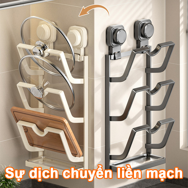 Giá Đỡ Nắp Nồi Treo Tường, Kệ Đựng Đồ Nhà Bếp Đa Năng Không Khoan, Nhiều Tầng Bền Bỉ Cho Gian Bếp