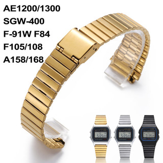 Dây đeo đồng hồ bằng thép không gỉ cổ điển cho Casio A158 A168 SGW400 F91W F84 F105 F108 AE1200 AE1300 Vòng đeo tay khối vàng bạc kỹ thuật số 18mm 20mm Dây đeo đồng hồ nam nữ