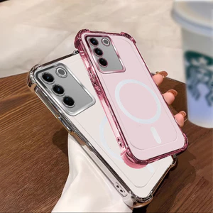 Ốp Lưng Cho Vivo V27 PRO V27E Từ Tính Không Dây Trong Suốt Bốn Góc Chống Sốc Bảo Vệ Ống Kính Vỏ Điện Thoại SJSFDDR