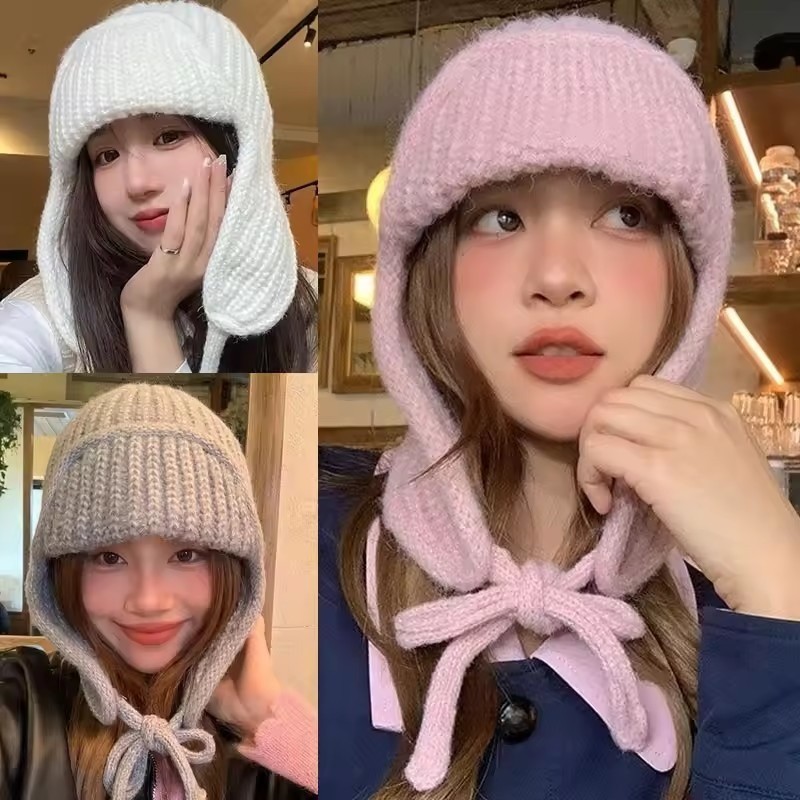 Mũ Beanie Earflap dệt kim Polyester giữ ấm, thiết kế chống gió, phù hợp đi lại mùa đông