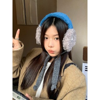 Bịt tai nữ phiên bản Hàn Quốc màu trắng và xanh, ấm áp chống gió cho thu đông
