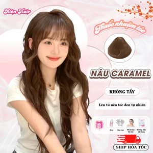 Thuốc nhuộm tóc màu Nâu Caramel, Không tẩy, Kèm Oxy Trợ Nhuộm, Trùm Tóc, Bịt Tai và Bao Tay