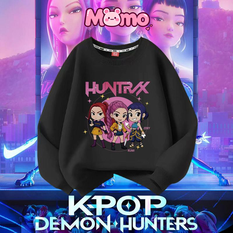 KPop Demon Hunters Print, Áo cổ tròn xu hướng thời trang, nhiều kích cỡ (100-160), Thích hợp cho nam, nữ và trẻ em