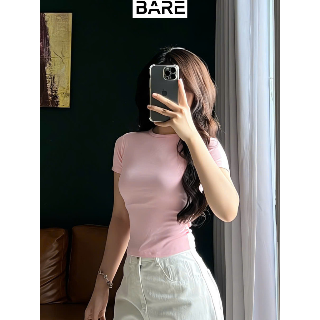 Áo ôm body cổ tròn basic vải thun zip lụa thắt eo, Áo thun nữ babytee tay ngắn dễ thương _AT037