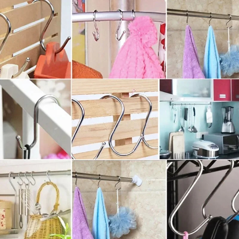 10 Móc Chữ S Thép Không Gỉ Đa Năng Treo Nhà Bếp, Phòng Tắm, Lan Can FE123