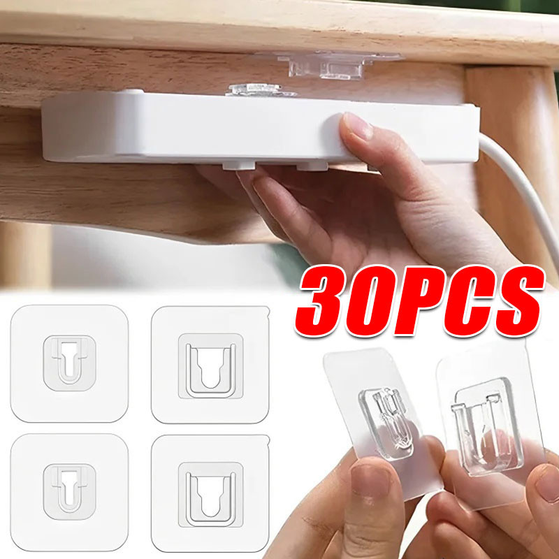 10 / 20 / 30 Cái Bộ cố định dải nguồn hai mặt / Móc treo tường tự dính / Giá đỡ cốc hút trong suốt