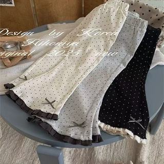 Quần legging bé gái họa tiết chấm bi – Ống loe dễ thương, viền bèo xinh cho mùa thu