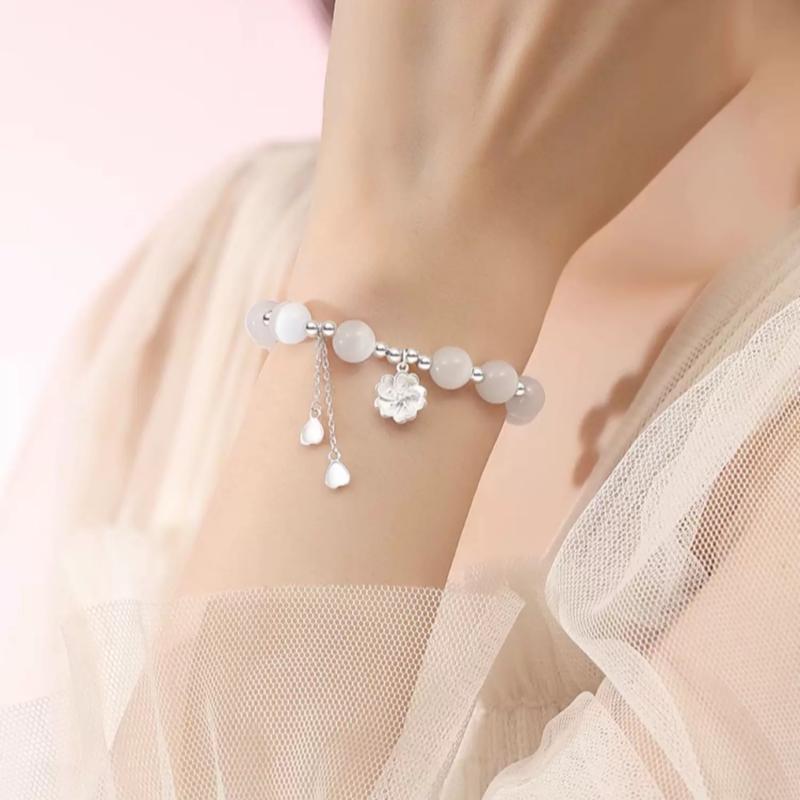 Vòng tay bạc Sweet Cat 's Eye Stone Cherry Blossom 925