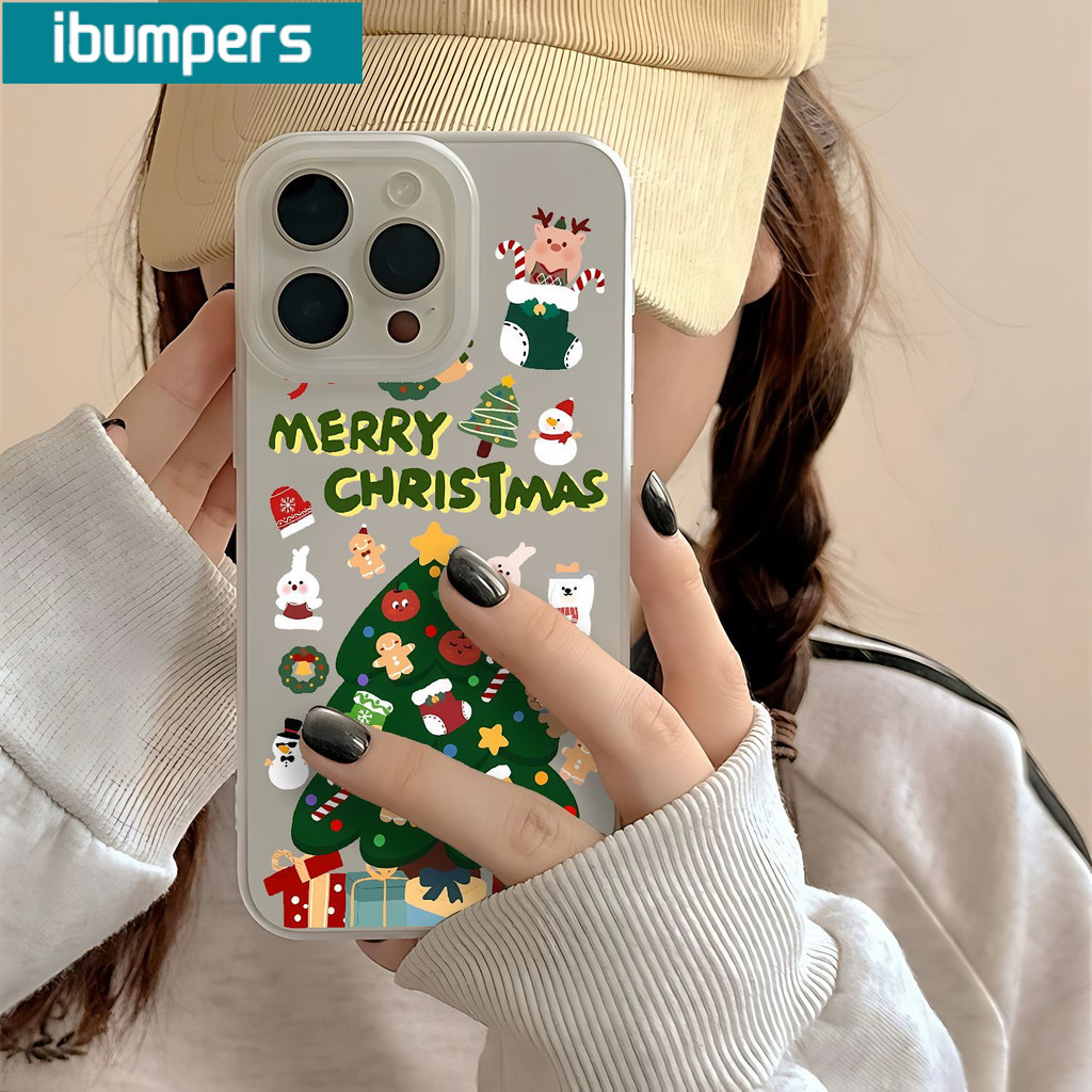 Ibumpers Ốp Điện Thoại Giáng Sinh Vui Vẻ Họa Tiết Nguyên Tố Trong Suốt Mờ Mềm Cao Cấp Chống Sốc Cho iPhone 11 12 13 14 15 16 17 Pro Max IP 7 8 Plus Iphon X XS XR