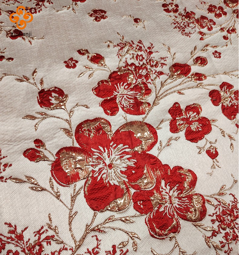 Lụa vàng hoa mai dập nổijacquard - liệu cho đầm và áo khoác nữ, phù hợp DIY
