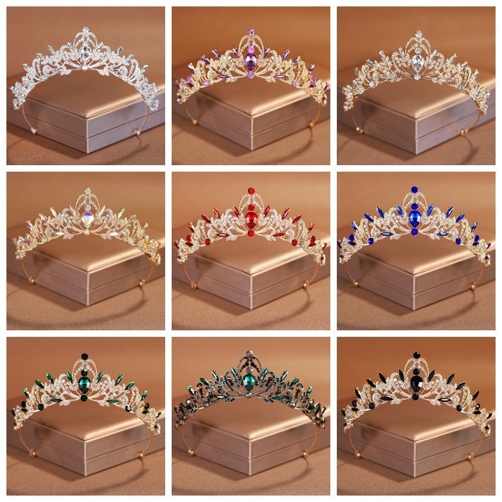 Vương miện công chúa nữ hoàng, tiara cô dâu với kim cương giả và hợp kim, style vintage baroque - phụ kiện tóc sang trọng, quà tặng sinh nhật