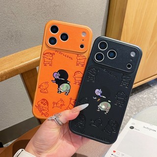 Phim Hoạt Hình Dễ Thương Màu Cam Crayon Shin Chan Da Bảo Vệ Toàn Ống Kính Ốp Điện Thoại Cho iPhone 17Promax 17Pro 13 14 15 16 Promax Chống Sốc Nam Nữ Vỏ Di Động