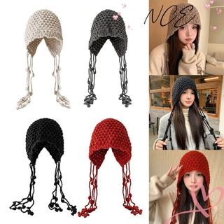 Mũ bảo vệ tai NCE từ len dệt kim thủ công, ấm áp và chống gió dành cho nữ