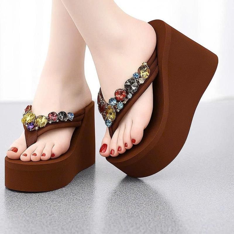 Dép kẹp xốp đế xuồng đính đá nhiều màu cao 5f,7f,9f bản cao cấp, Dép kẹp nữ đính đáPP