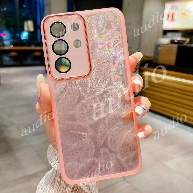 Ốp điện thoại lấp lánh lông vũ bằng Laser Realme C85 Pro 4G 5G cho realme C85x C85 Pro C85Pro 4G với màng bảo vệ ống kính máy ảnh đầy đủ Ốp lưng lông vũ trong suốt cho RealmeC85 Pro 4G 5G