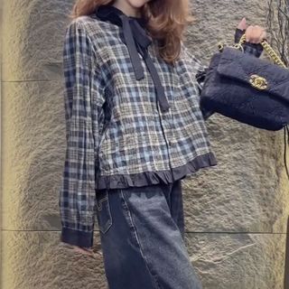 L-6XL Plus Size Áo Sơ Mi Nữ Nấm Cạnh Nơ Cổ Tròn Dài Tay Kẻ Sọc Áo Sơ Mi Nữ Thu Đông Hàn Quốc Retro Thời Trang Rời Top Hợp Thời Trang Plus Size Quần Áo Nữ